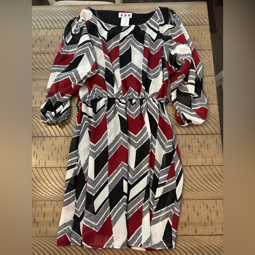 Chevron Print Dress in Red, Black & White